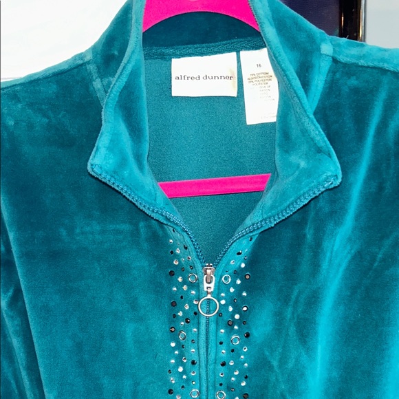 Alfred Dunner Women’s Emerald green Zip-Up Jacket with Sequins Size 16 - Picture 4 of 7